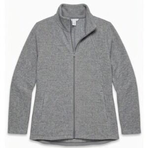 Athleta Stroll Fleece Full Zip Jacket Heathered Grey Mock Neck Womens 1X Plus